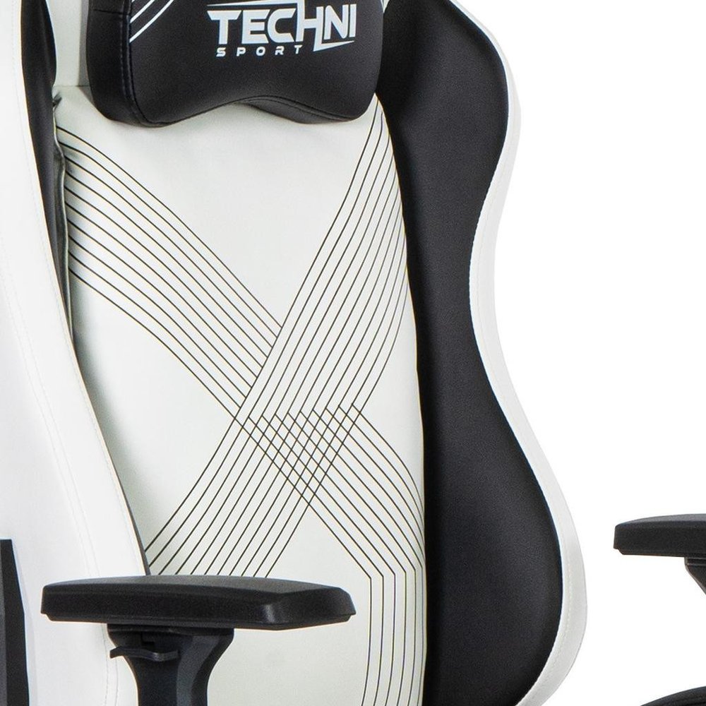 Black And White And Black Swivel Rolling Gaming Chair — view 6