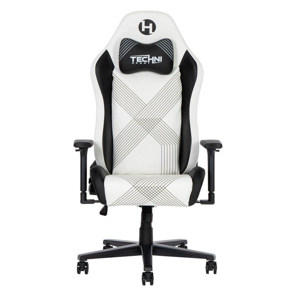 Black And White And Black Swivel Rolling Gaming Chair — view 3