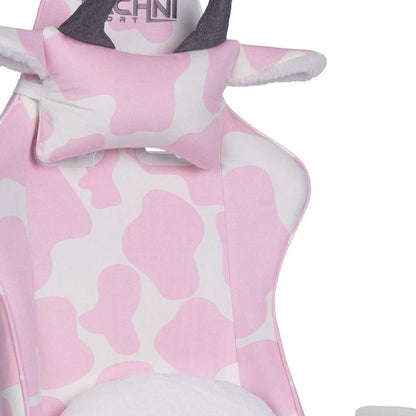 Pink and White Cow Print Adjustable Height Rolling Gaming Chair With Footrest HomeRoots