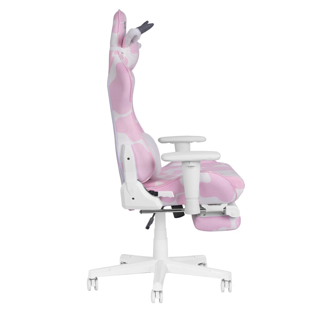 Pink and White Cow Print Adjustable Height Rolling Gaming Chair With Footrest HomeRoots
