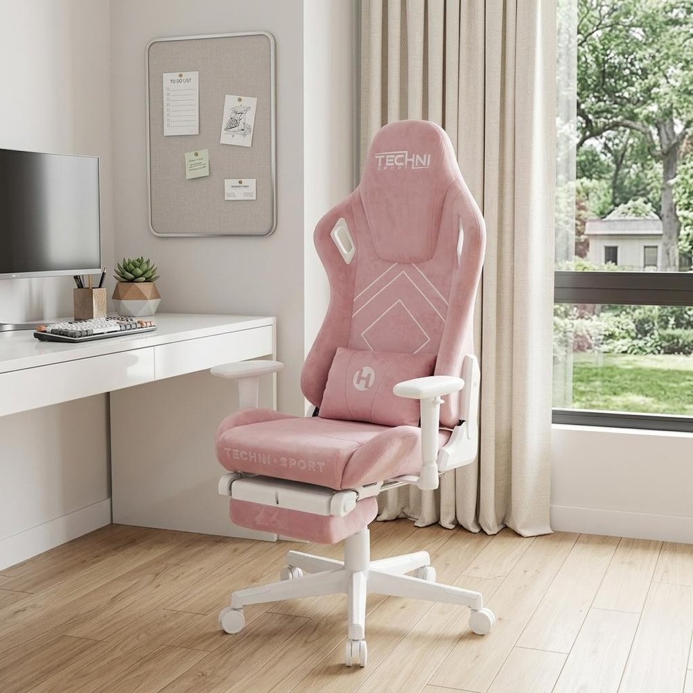 Pink And White Adjustable Height Swivel Rolling Gaming Chair — view 9