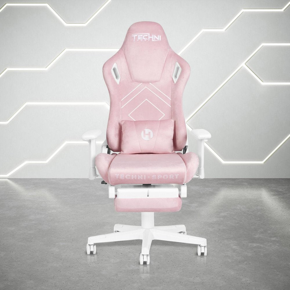 Pink And White Adjustable Height Swivel Rolling Gaming Chair — view 1
