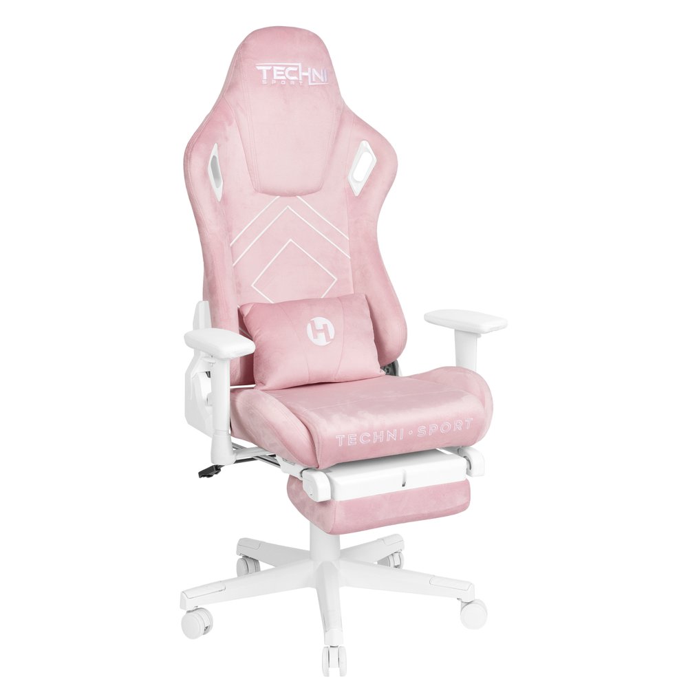 Pink And White Adjustable Height Swivel Rolling Gaming Chair — view 2