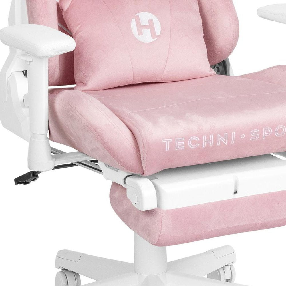 Pink And White Adjustable Height Swivel Rolling Gaming Chair — view 7