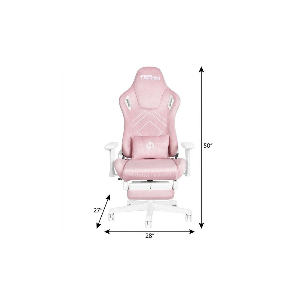Pink And White Adjustable Height Swivel Rolling Gaming Chair — view 8