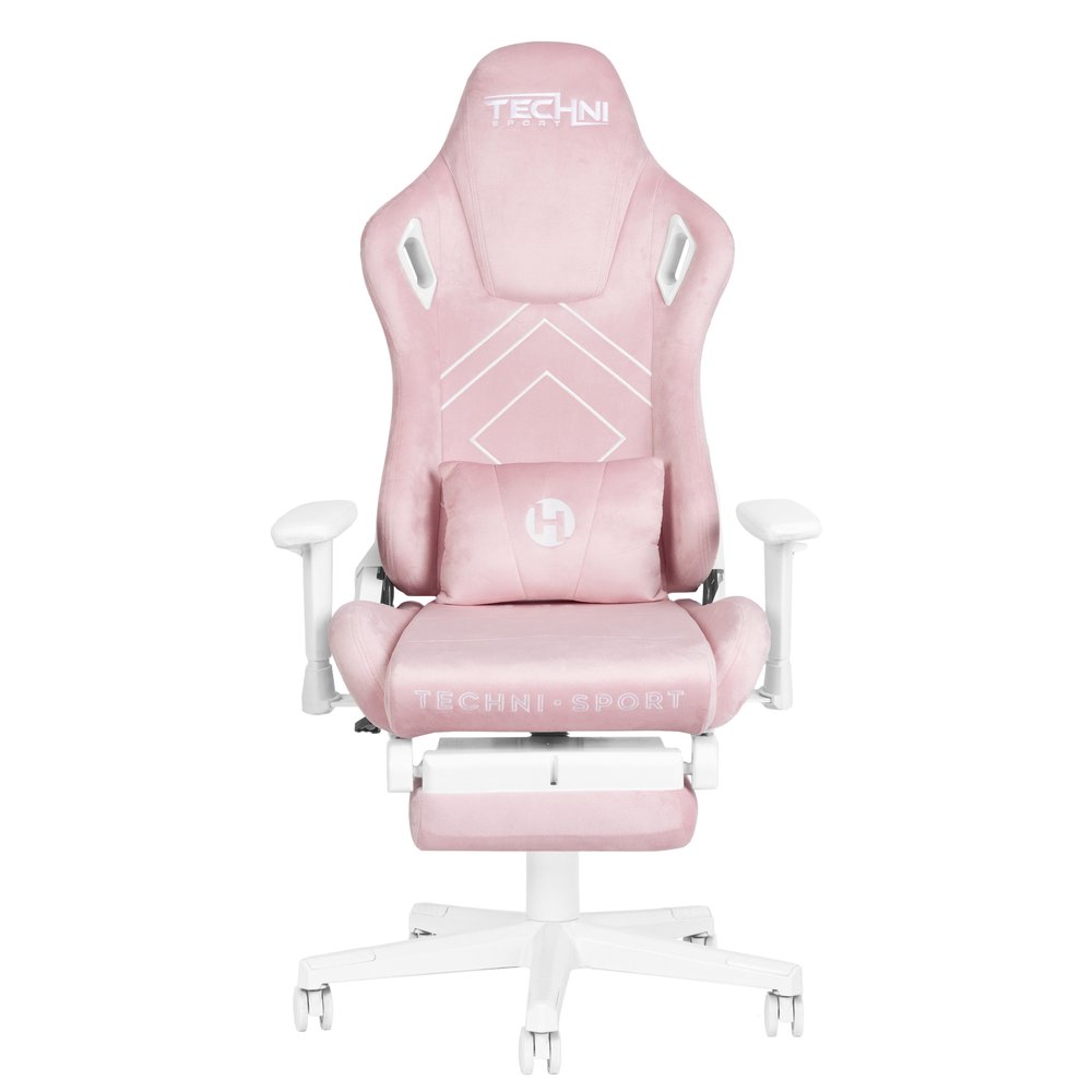 Pink And White Adjustable Height Swivel Rolling Gaming Chair — view 3