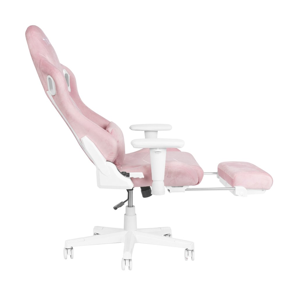 Pink And White Adjustable Height Swivel Rolling Gaming Chair — view 5