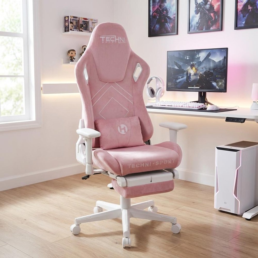 Pink And White Adjustable Height Swivel Rolling Gaming Chair HomeRoots