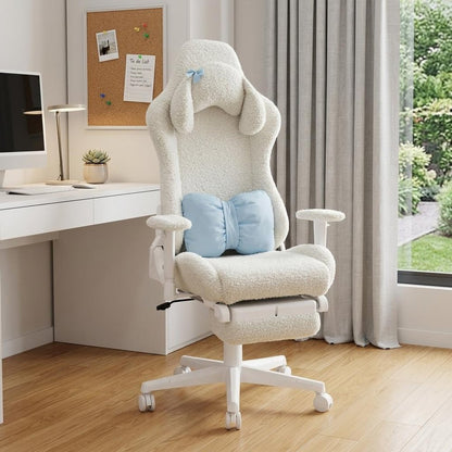White Adjustable Height Swivel Rolling Gaming Chair With Footrest HomeRoots
