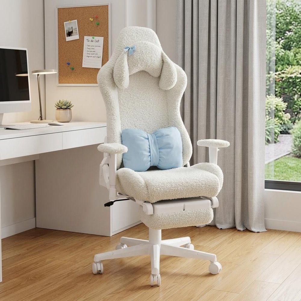 White Adjustable Height Swivel Rolling Gaming Chair With Footrest — view 11
