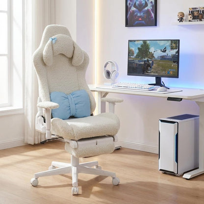 White Adjustable Height Swivel Rolling Gaming Chair With Footrest HomeRoots