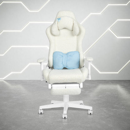 White Adjustable Height Swivel Rolling Gaming Chair With Footrest HomeRoots