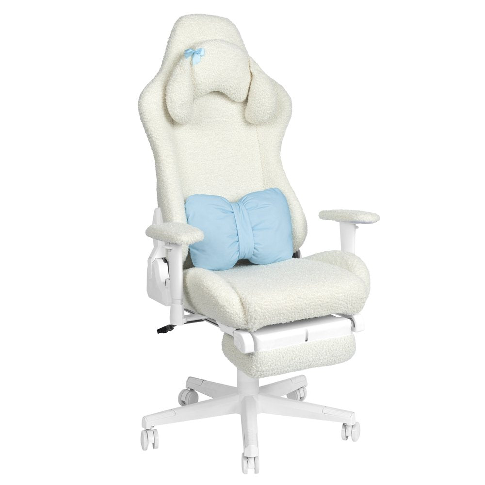 White Adjustable Height Swivel Rolling Gaming Chair With Footrest — view 2