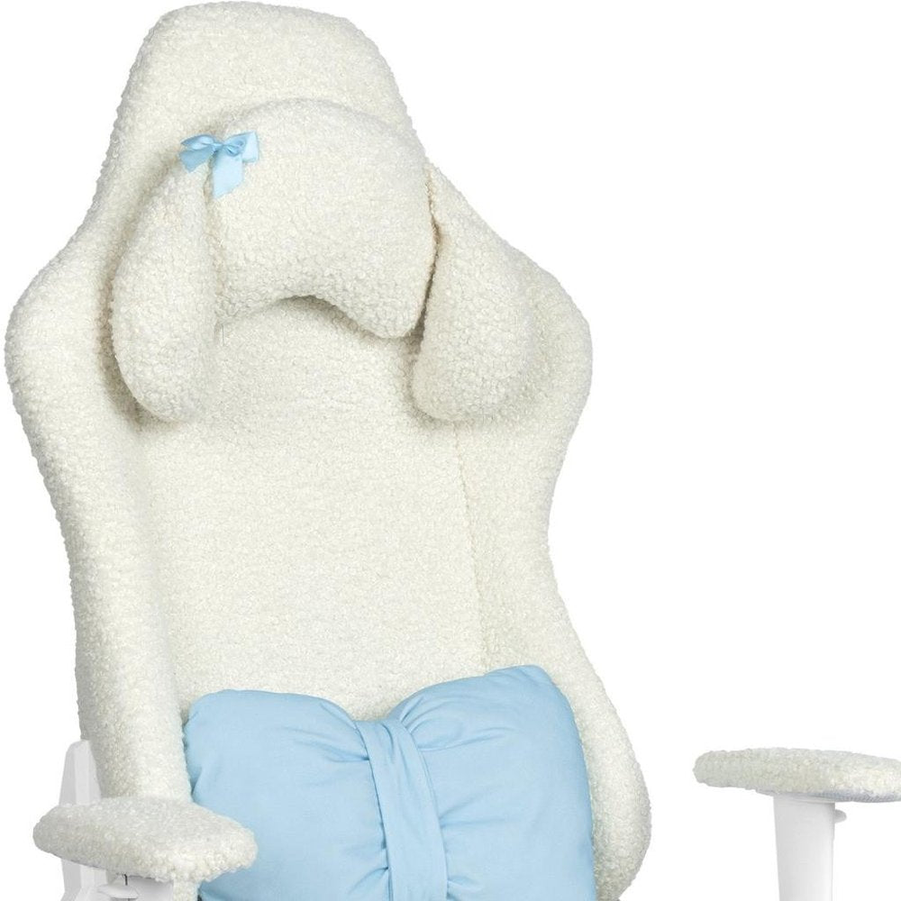 White Adjustable Height Swivel Rolling Gaming Chair With Footrest — view 9
