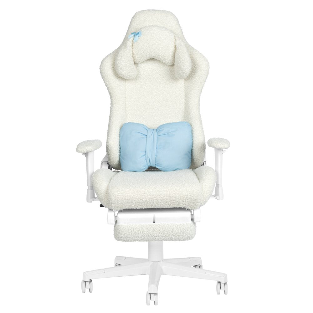 White Adjustable Height Swivel Rolling Gaming Chair With Footrest — view 3
