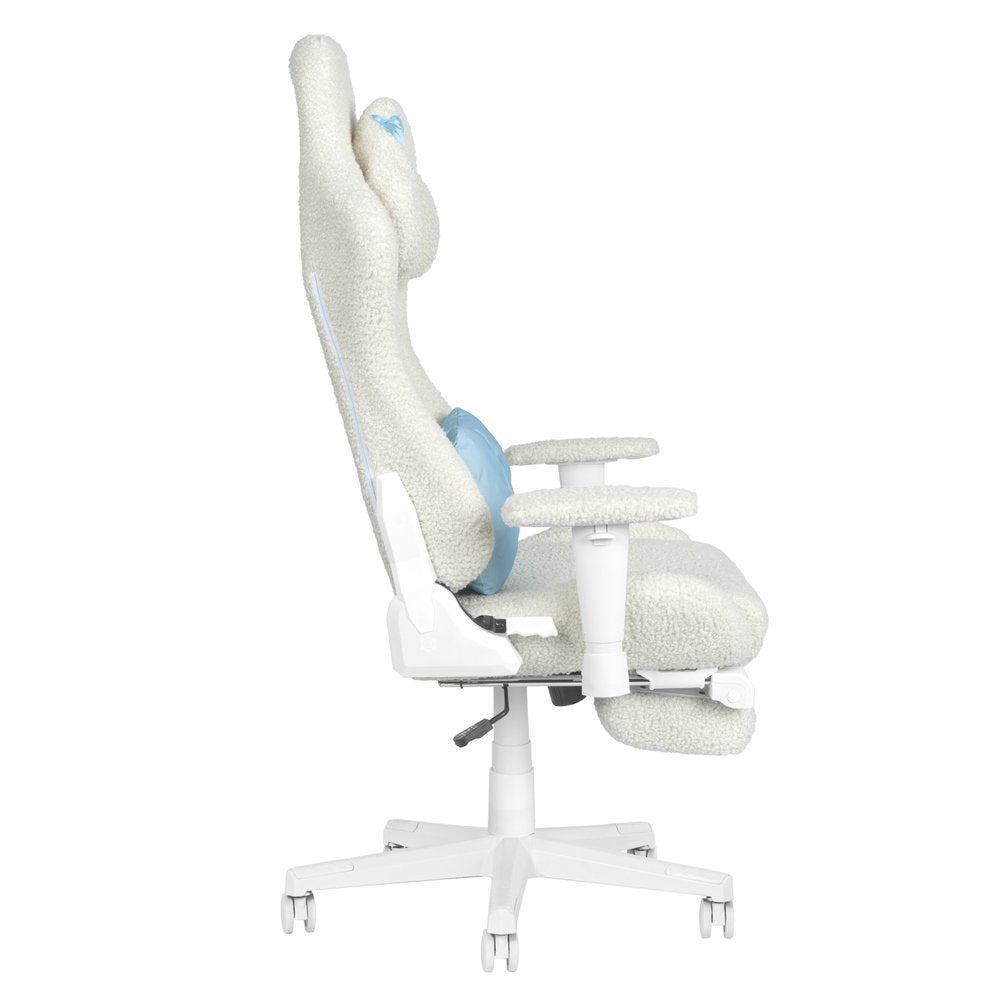 White Adjustable Height Swivel Rolling Gaming Chair With Footrest — view 4