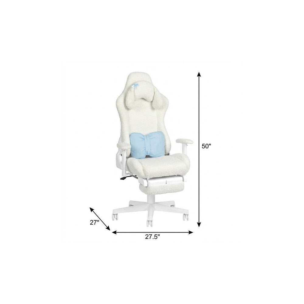 White Adjustable Height Swivel Rolling Gaming Chair With Footrest HomeRoots