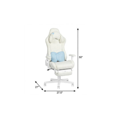 White Adjustable Height Swivel Rolling Gaming Chair With Footrest HomeRoots