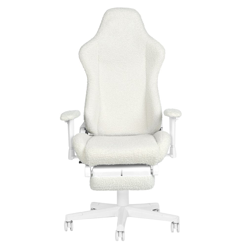 White Adjustable Height Swivel Rolling Gaming Chair With Footrest — view 7