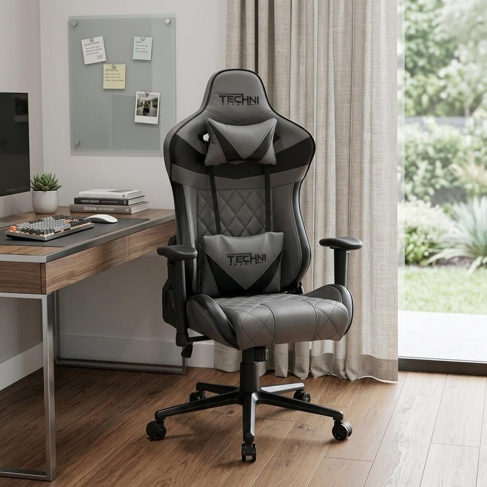 Gray And Black Adjustable Height Swivel Rolling Gaming Chair — view 11