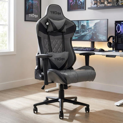 Gray And Black Adjustable Height Swivel Rolling Gaming Chair HomeRoots
