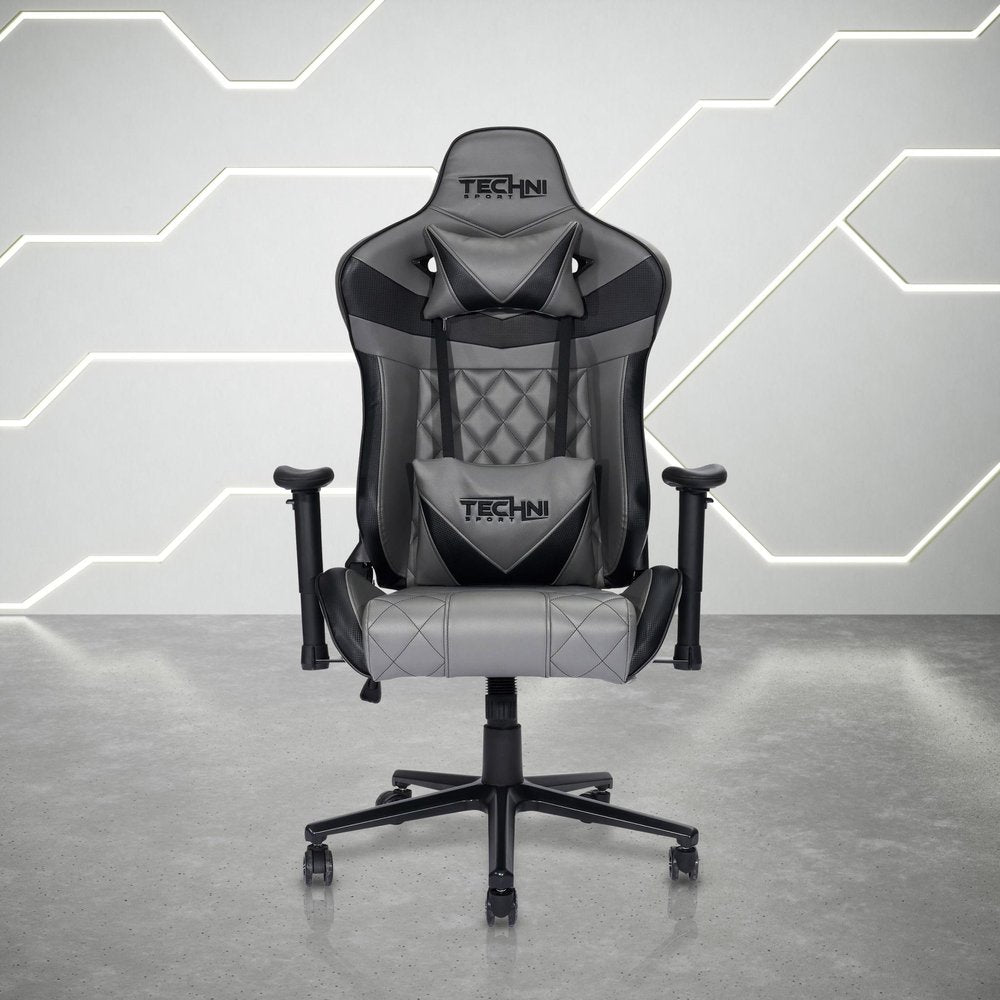 Gray And Black Adjustable Height Swivel Rolling Gaming Chair — view 1