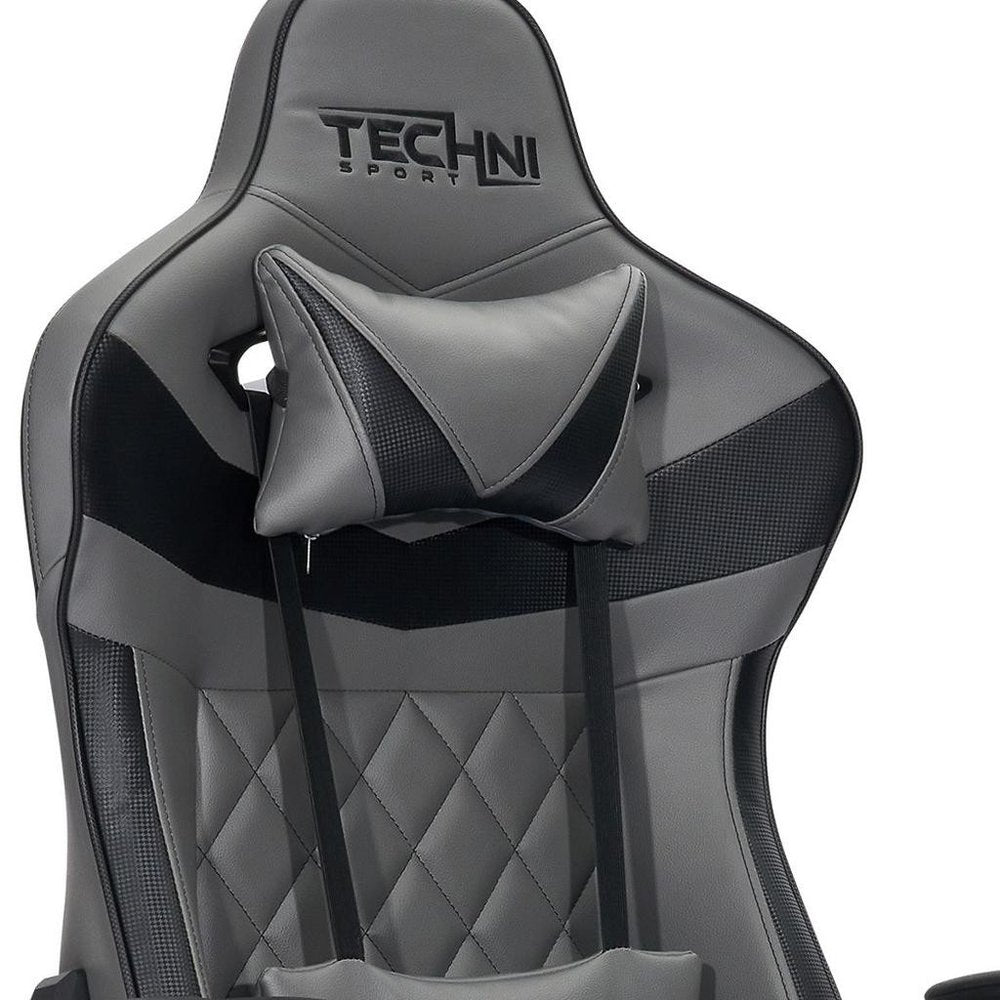 Gray And Black Adjustable Height Swivel Rolling Gaming Chair — view 9