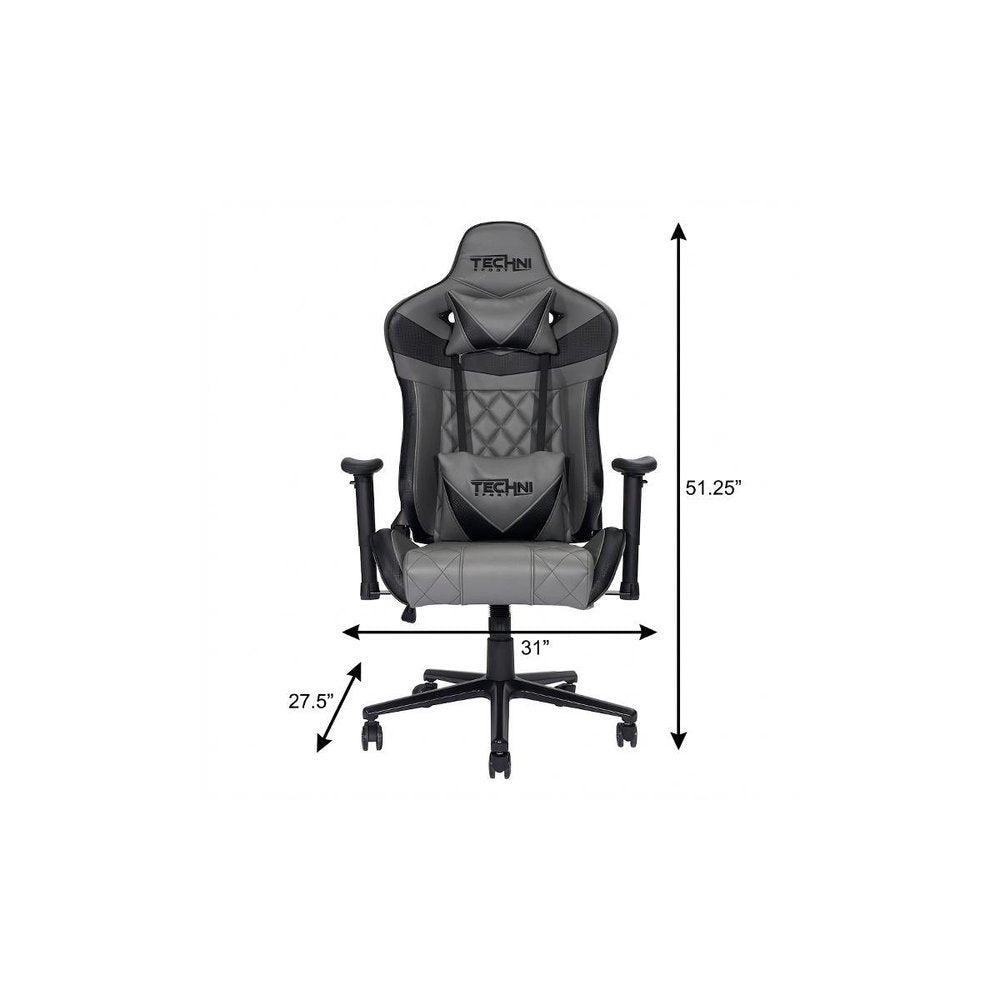 Gray And Black Adjustable Height Swivel Rolling Gaming Chair — view 9