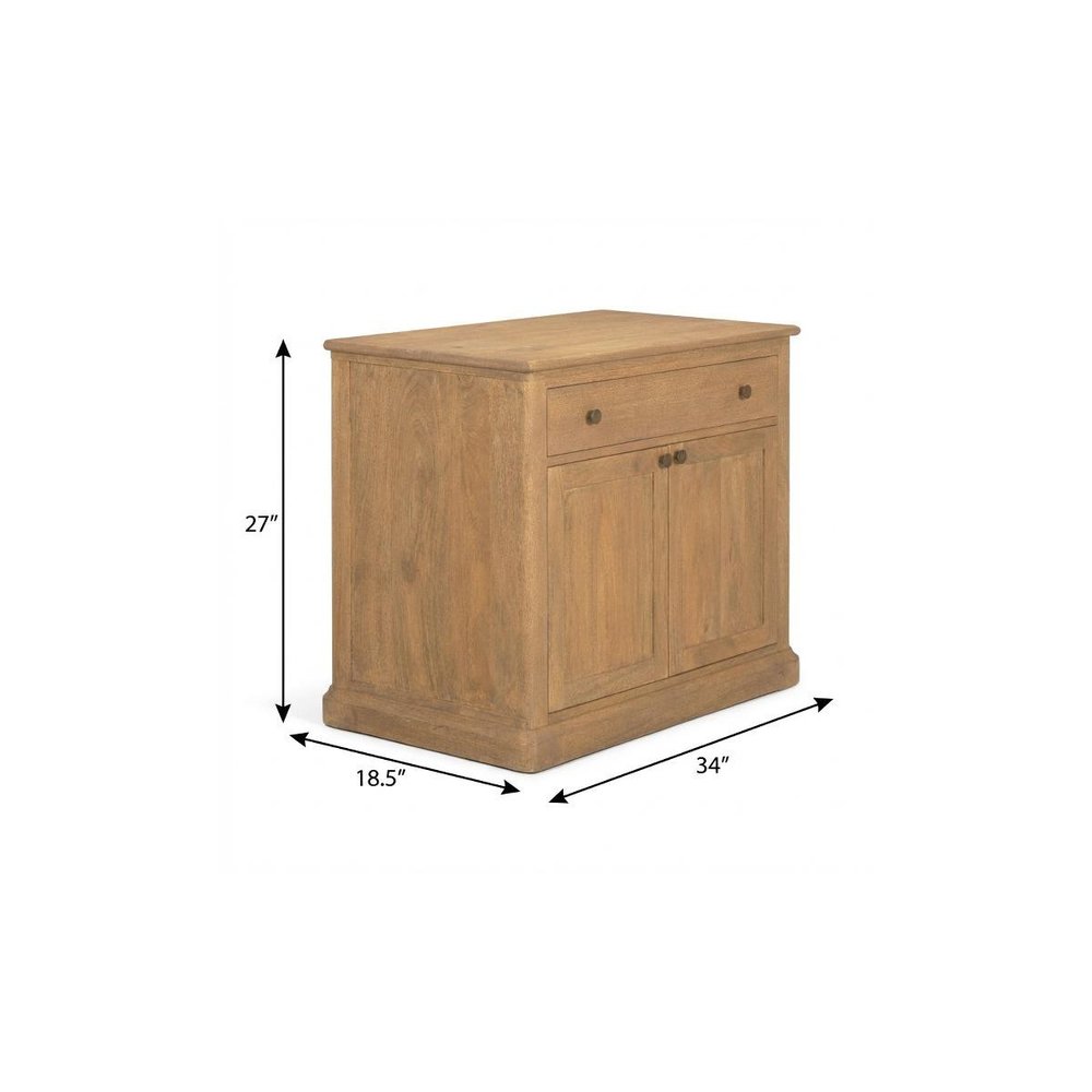 19" Brown Solid Wood Accent Cabinet With Two Doors And One Drawer — view 11