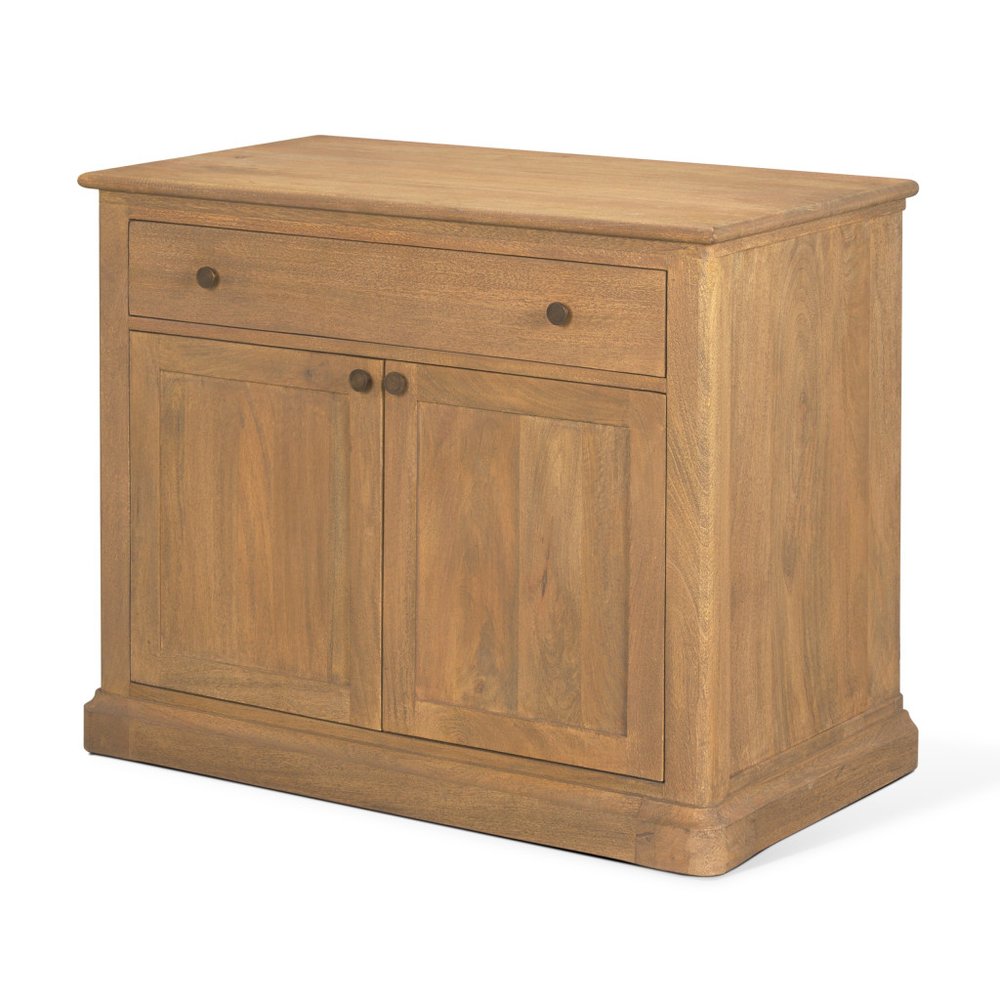 19" Brown Solid Wood Accent Cabinet With Two Doors And One Drawer — view 1
