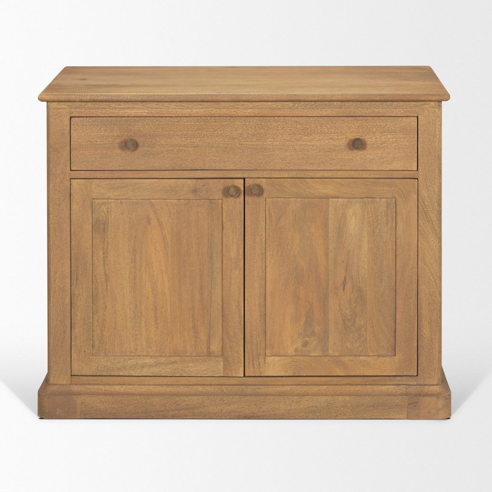 19" Brown Solid Wood Accent Cabinet With Two Doors And One Drawer — view 2
