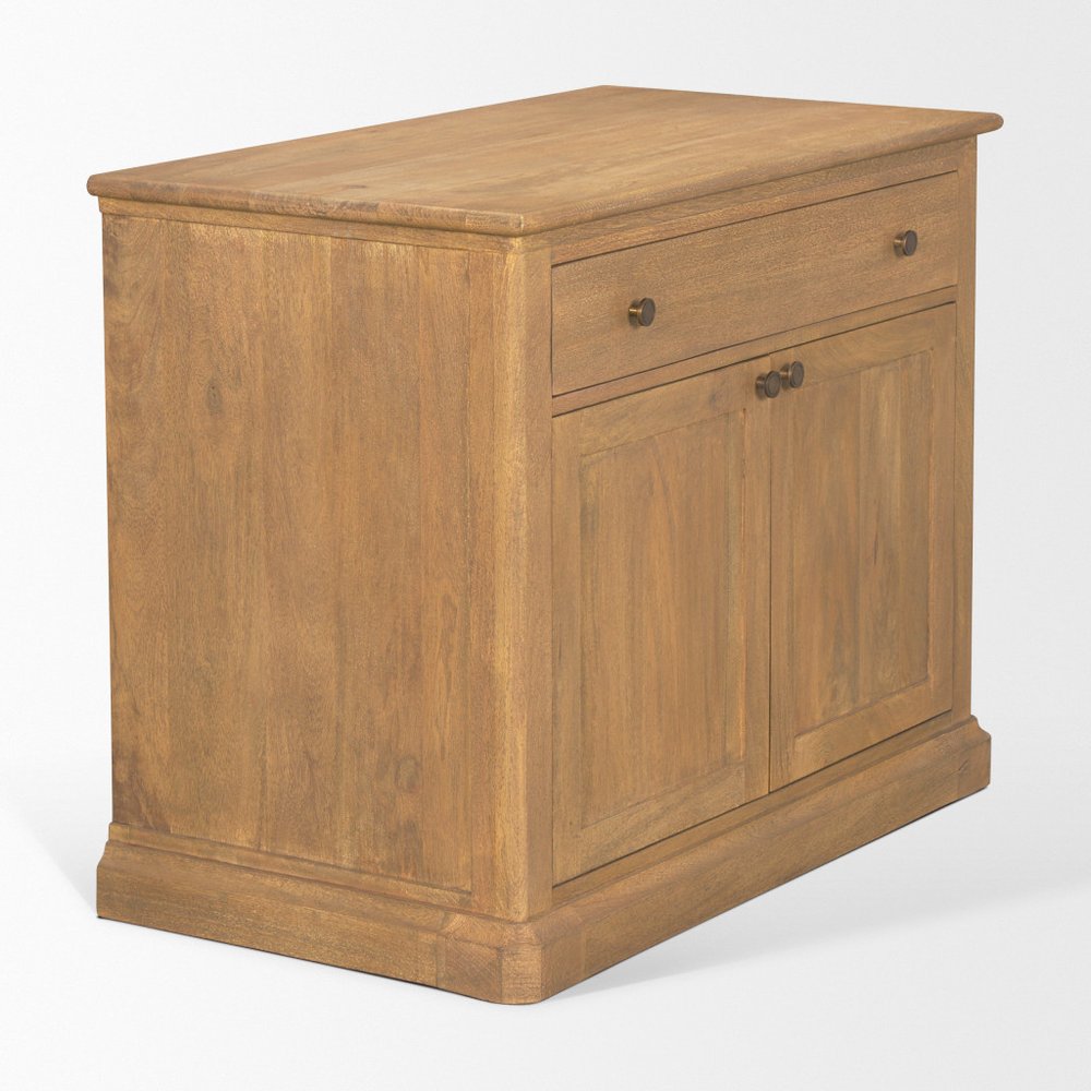 19" Brown Solid Wood Accent Cabinet With Two Doors And One Drawer — view 5