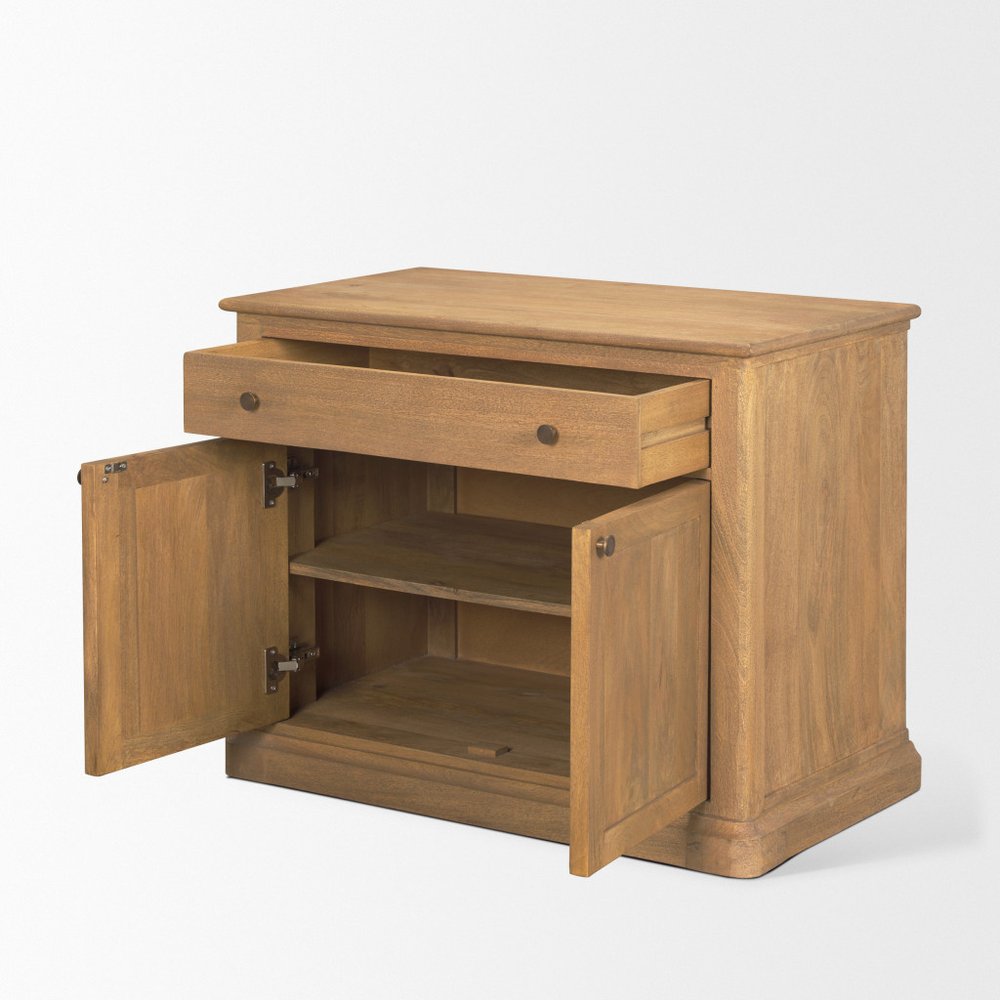 19" Brown Solid Wood Accent Cabinet With Two Doors And One Drawer — view 6