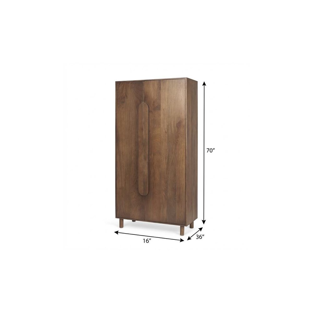 16" Brown Solid Wood Curio Cabinet With Two Doors — view 10