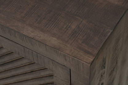 72" Dark Brown Distressed Solid Wood Carved Geometric Sideboard With Four Doors HomeRoots