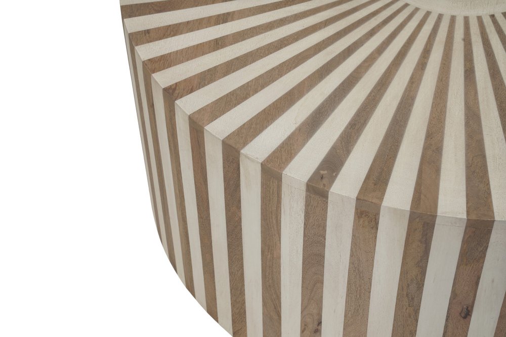 36" Dark Brown and Natural Solid Wood Round Drum Coffee Table — view 5