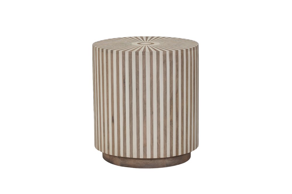 22" Brown and Natural Solid Wood Round Drum End Table HomeRoots