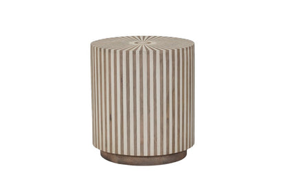 22" Brown and Natural Solid Wood Round Drum End Table HomeRoots
