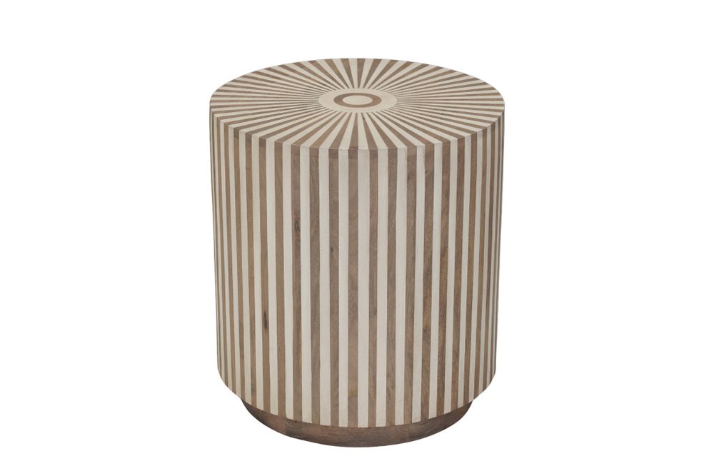 22" Brown and Natural Solid Wood Round Drum End Table