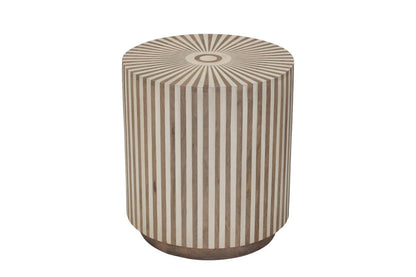 22" Brown and Natural Solid Wood Round Drum End Table HomeRoots