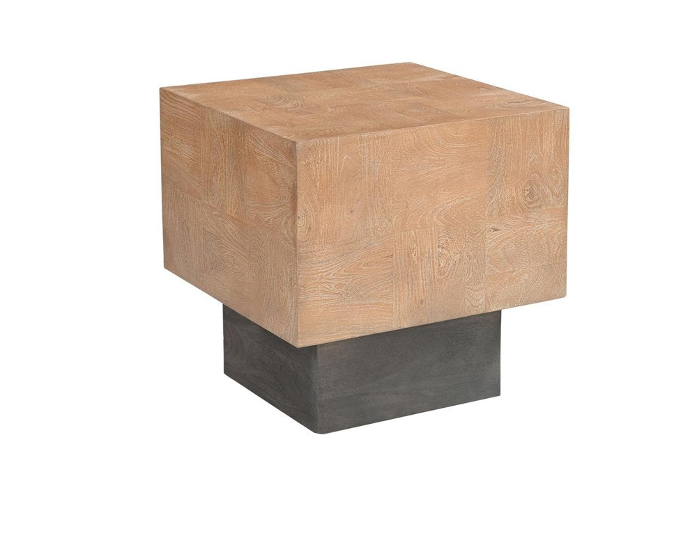 22" Natural and Black Solid Wood Square Block End Table — view 4