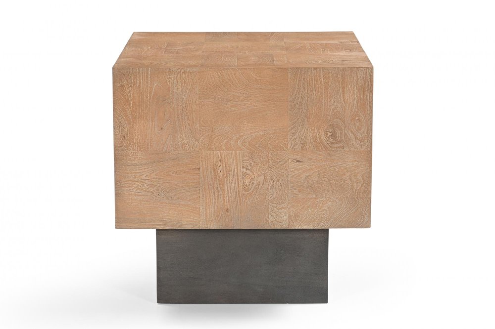 22" Natural and Black Solid Wood Square Block End Table — view 4