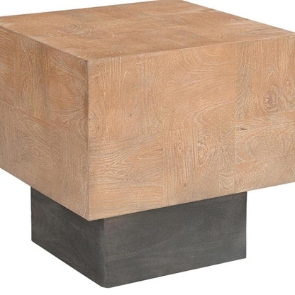 22" Natural and Black Solid Wood Square Block End Table HomeRoots