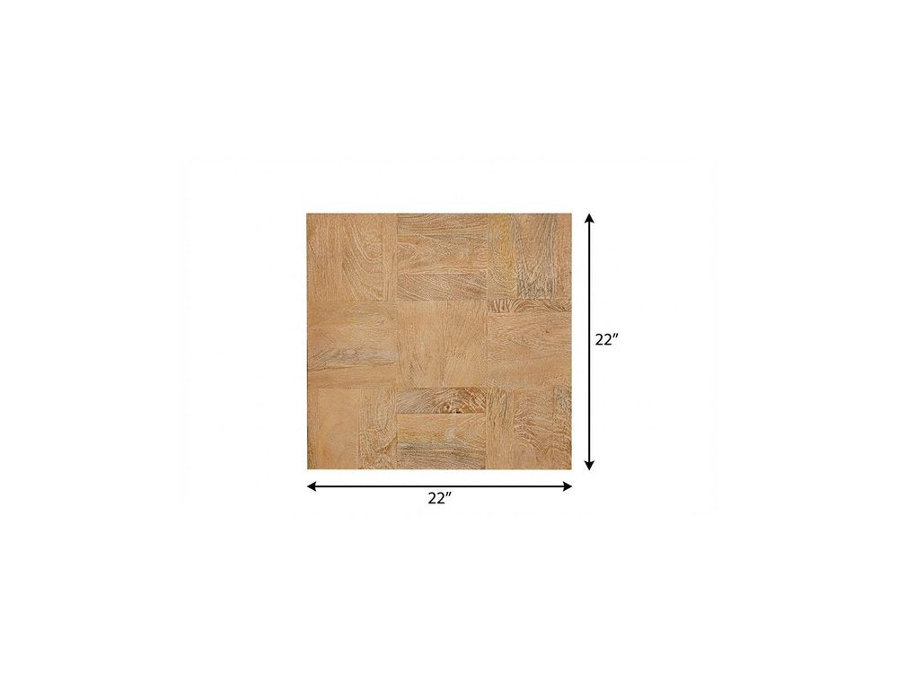 22" Natural and Black Solid Wood Square Block End Table — view 1