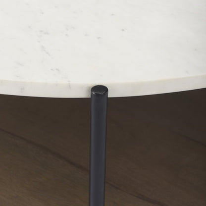 44" White Black and Brown Genuine Marble Iron and Solid Wood Round Coffee Table HomeRoots