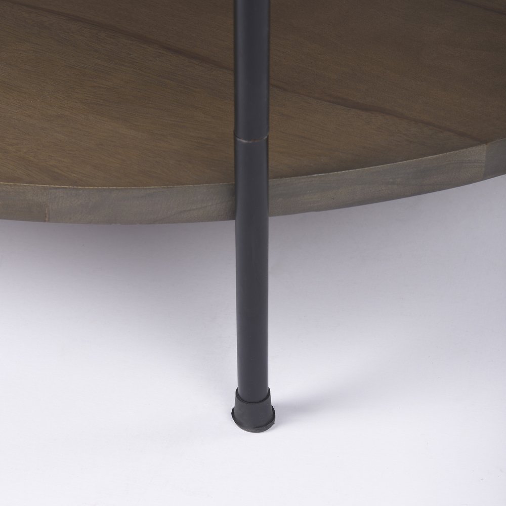 44" White Black and Brown Genuine Marble Iron and Solid Wood Round Coffee Table — view 5