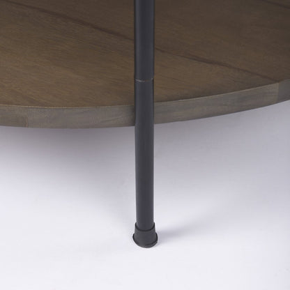 44" White Black and Brown Genuine Marble Iron and Solid Wood Round Coffee Table HomeRoots