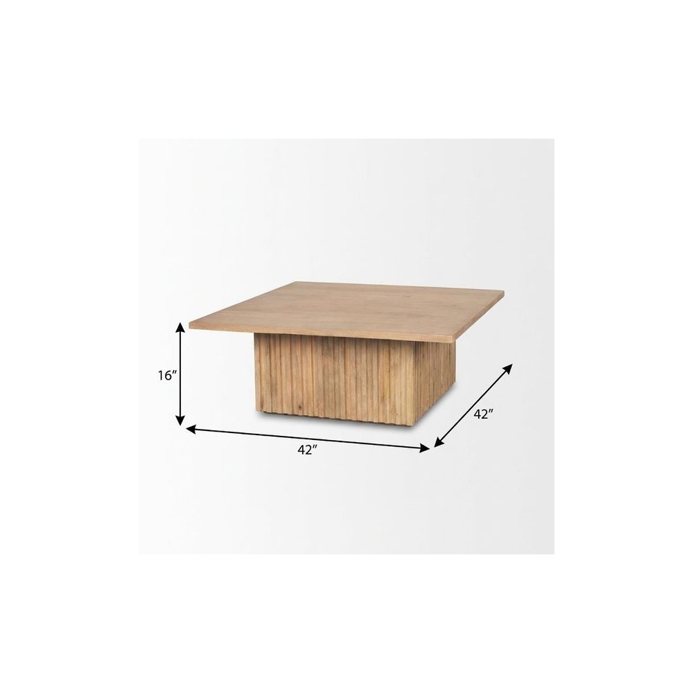 42" Light Brown Solid Wood Square Block Coffee Table — view 9