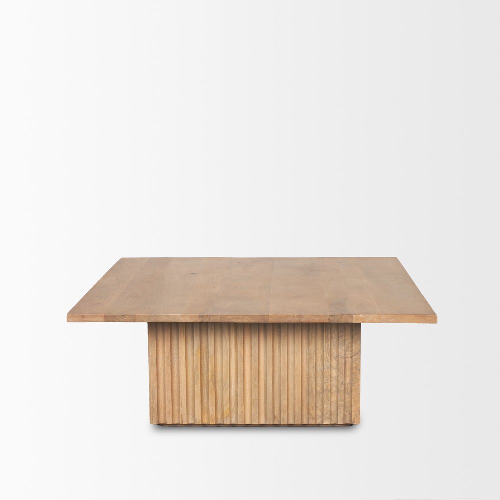 42" Light Brown Solid Wood Square Block Coffee Table