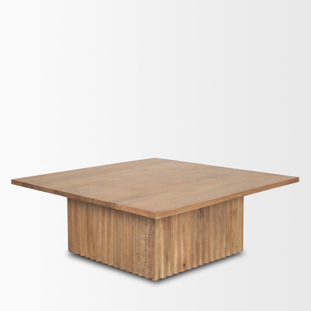 42" Light Brown Solid Wood Square Block Coffee Table — view 3